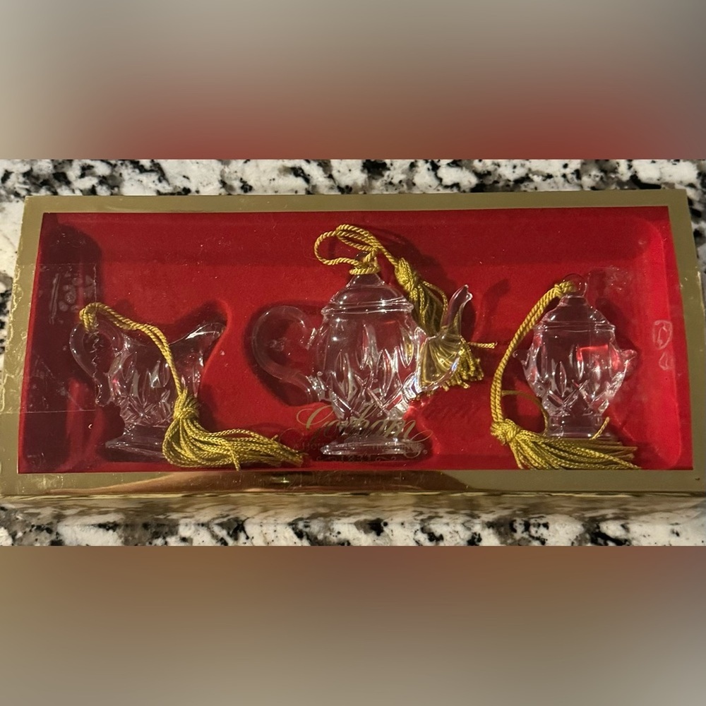 Gorham Lady Anne‎ Set of 3 Tea Set Ornaments Full Lead Crystal